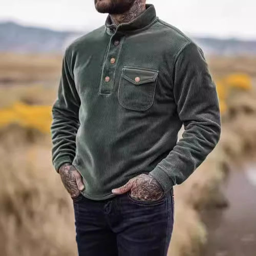 Herren Fleece-Hemd mit Knopfleiste und Brusttasche R&B