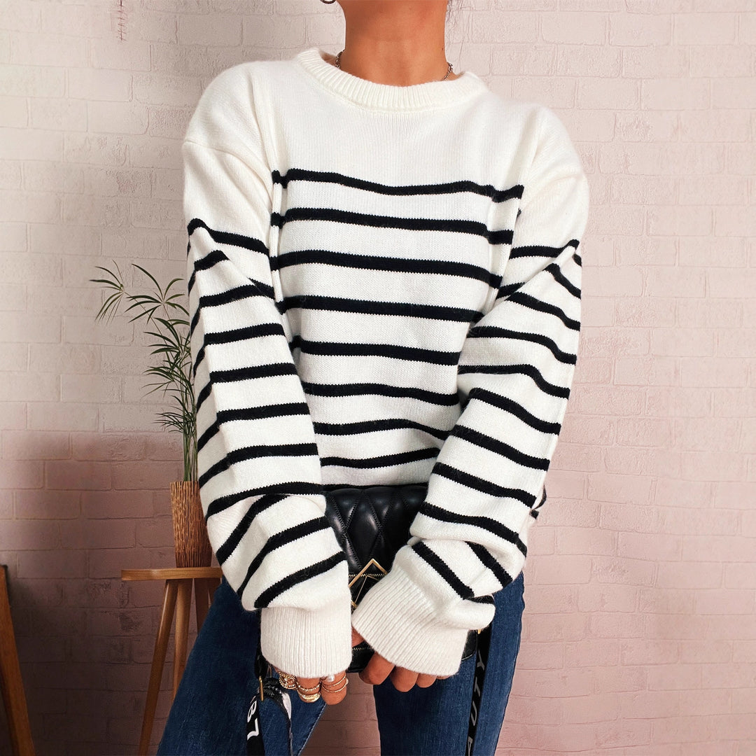 Damen lässiger gestreifter Pullover mit modernem Schnitt R&B