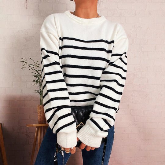 Damen lässiger gestreifter Pullover mit modernem Schnitt R&B