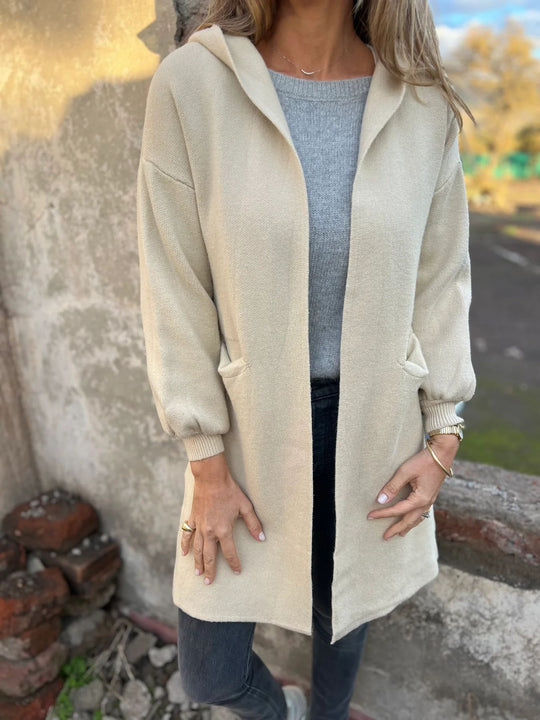 Damen Langärmlige Strickjacke mit Kapuze R&B