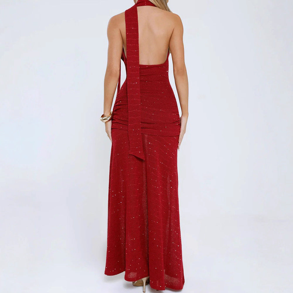 Damen Elegantes Maxikleid mit verführerischem Schlitz und schimmernden Akzenten R&B