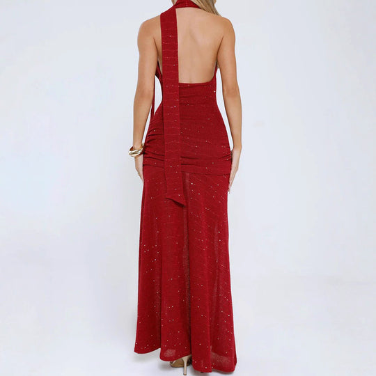 Damen Elegantes Maxikleid mit verführerischem Schlitz und schimmernden Akzenten R&B