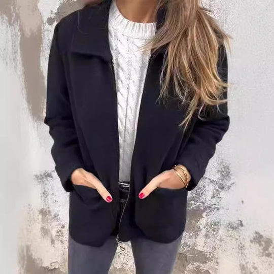 Damen modische Fleecejacke mit praktischen Taschen und elegantem Kragen R&B
