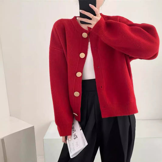 Damen Gemütlicher Strickcardigan mit Knopfdetail R&B