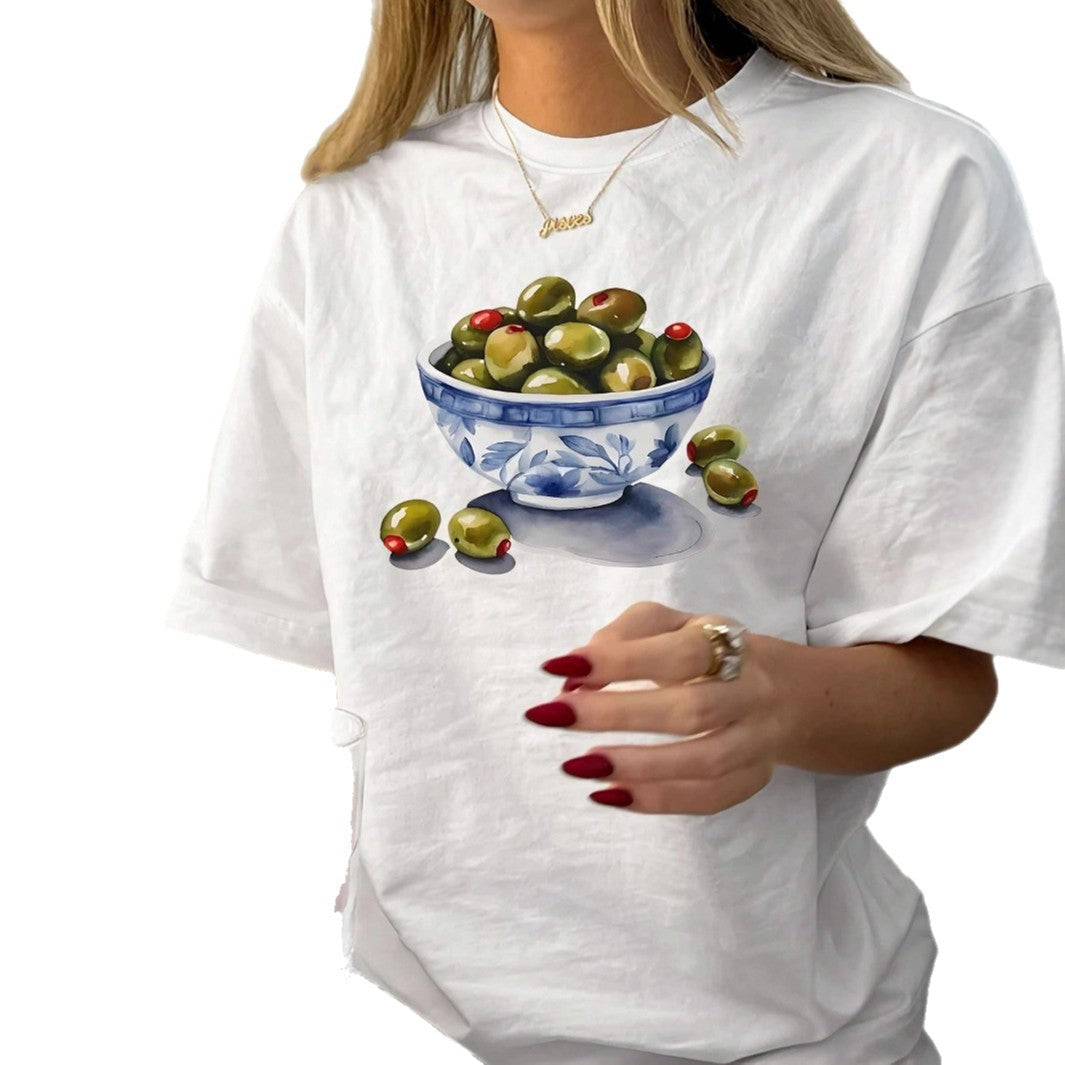 Damen T-Shirt mit kreativem Olivenmotiv R&B