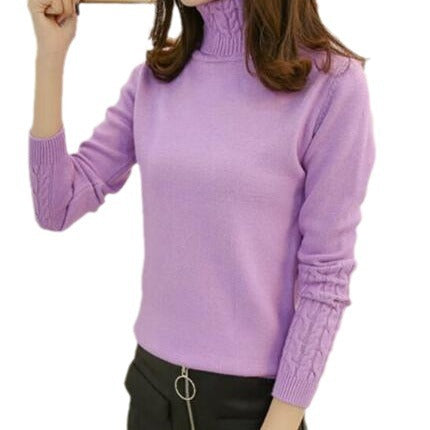 Damen Feinstrickpullover mit hohem Kragen und Zopfmuster R&B