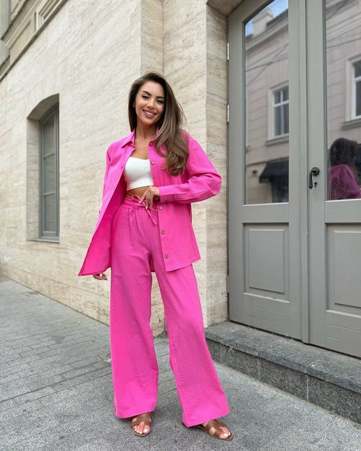 Damen elegantes und trendiges Zweiteiliges Set aus Hemd und weitem Hosen R&B