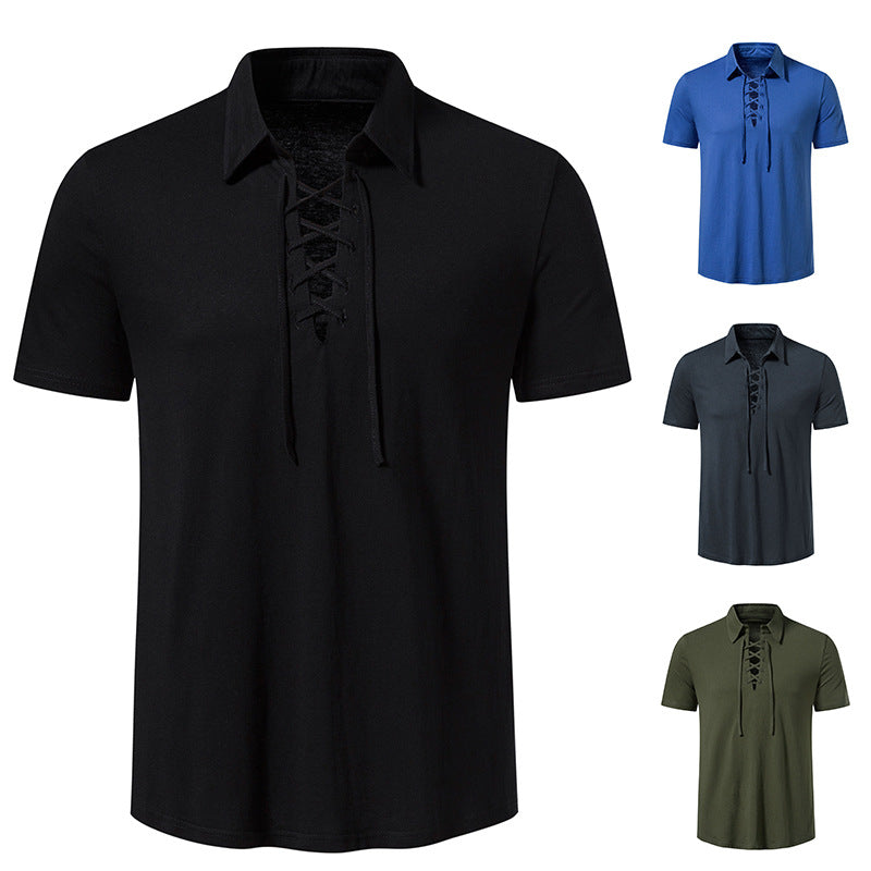 Herren Poloshirt mit modernem Schnürdesign und hochwertiger Baumwollqualität