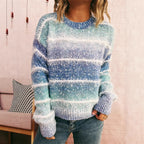 Damen kuscheliger Strickpullover mit fransigen Akzenten und attraktivem Farbverlauf R&B