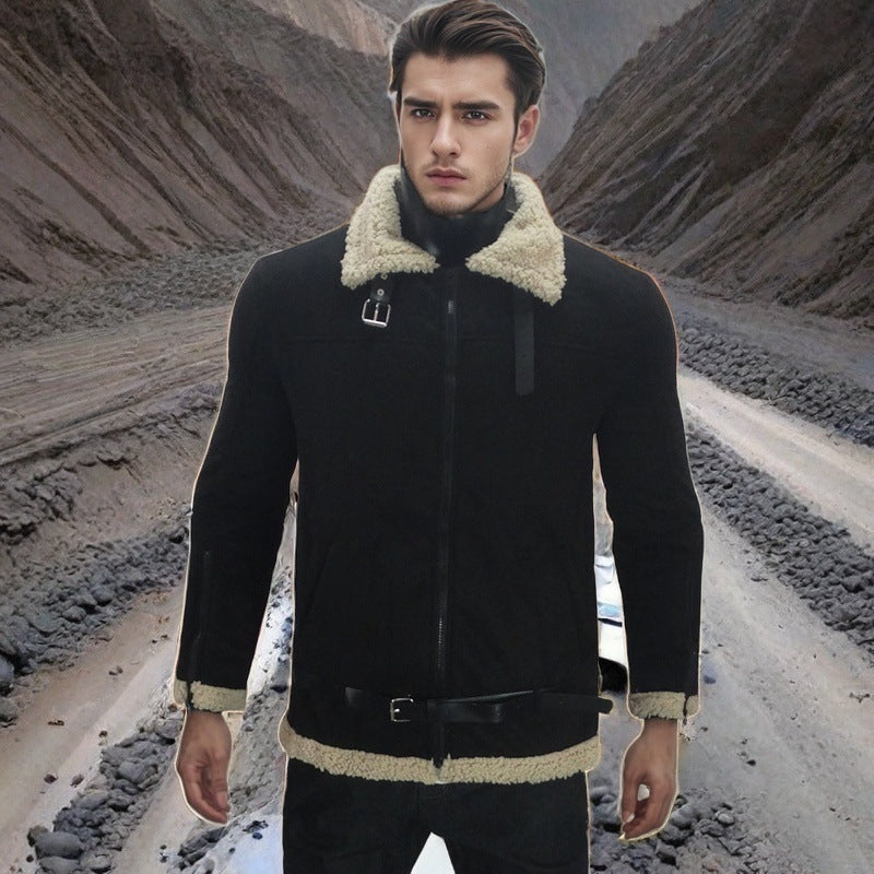 Herren Lammfelljacke mit modernem Schnitt und abnehmbarer Kapuze R&B