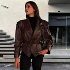 Damen Kunstleder Blazerjacke mit strukturierter Silhouette R&B