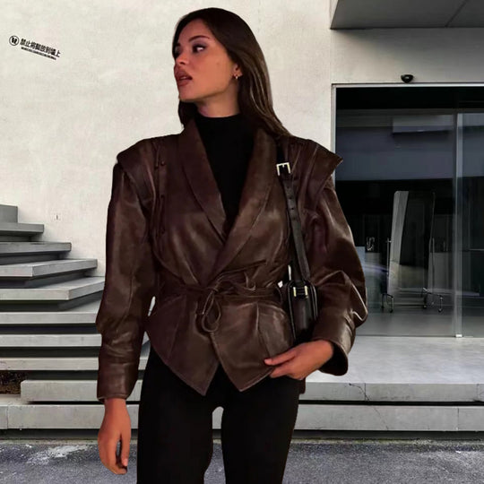 Damen Kunstleder Blazerjacke mit strukturierter Silhouette R&B