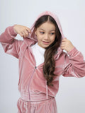 Damen Fleece-Loungewear-Anzug mit Kapuze und elastischem Bund R&B