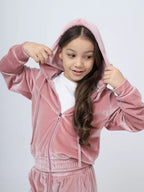 Damen Fleece-Loungewear-Anzug mit Kapuze und elastischem Bund R&B