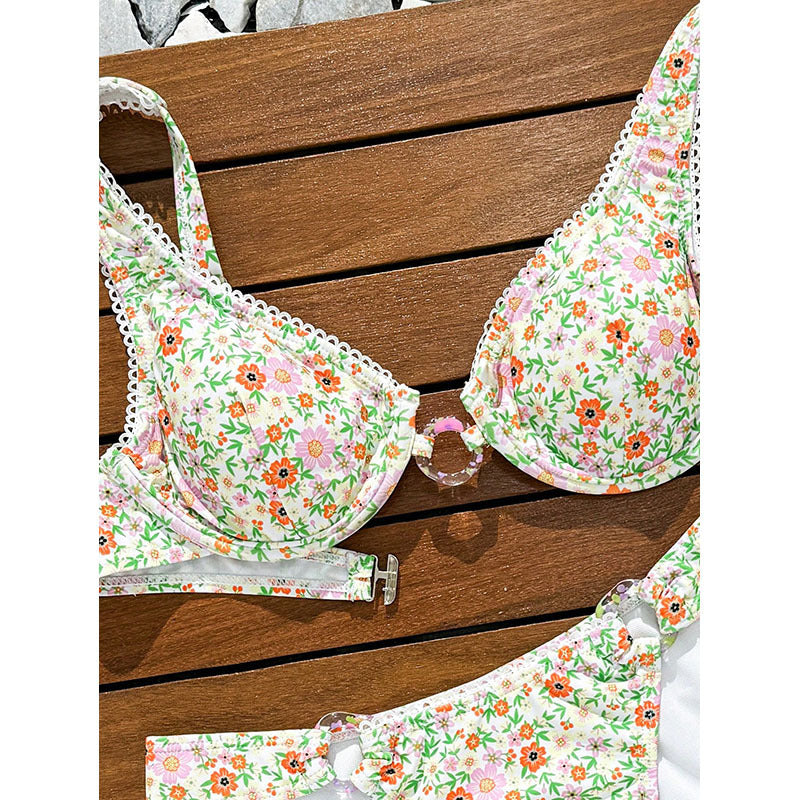 Damen Bikini-Set mit floralem Muster und verstellbaren Trägern R&B