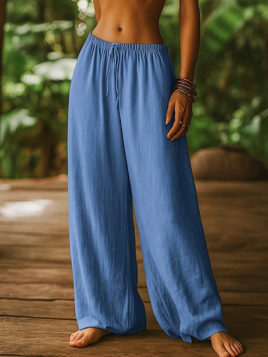 Damen Weit geschnittene Sommer-Hose mit elastischem Bund und Kordelzug R&B