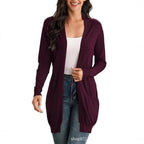 Damen Lange Strickjacke mit offenen Front und praktischen Taschen R&B