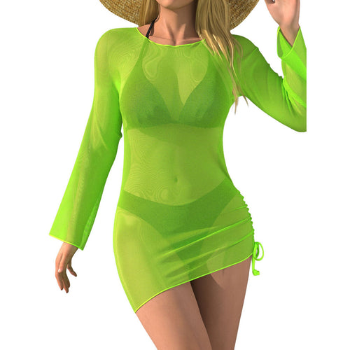 Damen Strandkleid mit transparenten Ärmeln R&B