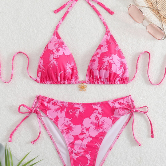 Damen Triangel-Bikini mit verspielten Floral-Details R&B