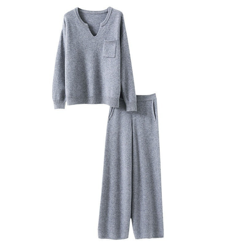 Damen gemütliches Strickensemble mit weitem Pullover und weiten Hosen R&B