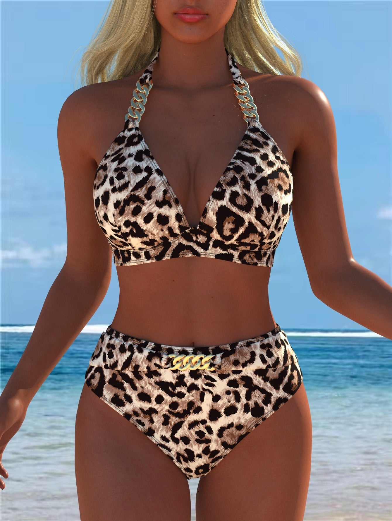Damen Bikini mit luxuriösem Marmormuster und edlen Details R&B