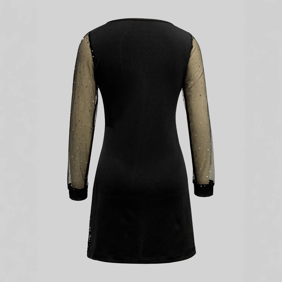 Damen Glamouröses Cocktailkleid mit Sternen-Design und Transparenten Ärmeln R&B