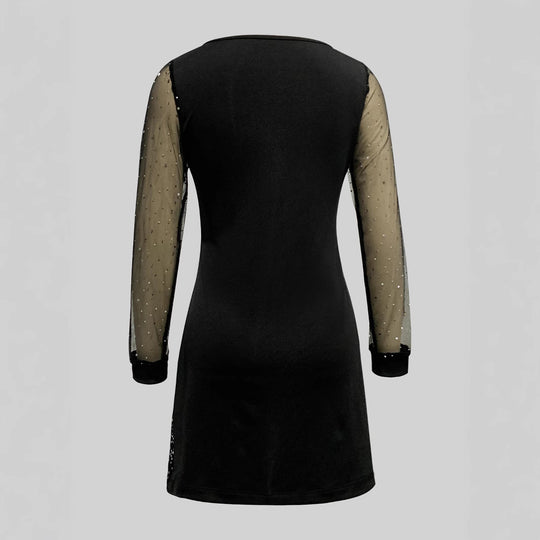 Damen Glamouröses Cocktailkleid mit Sternen-Design und Transparenten Ärmeln R&B
