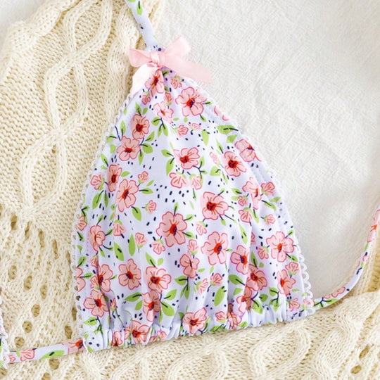 Damen Triangel-Bikini mit floralem Muster und vielseitigem Höschen R&B