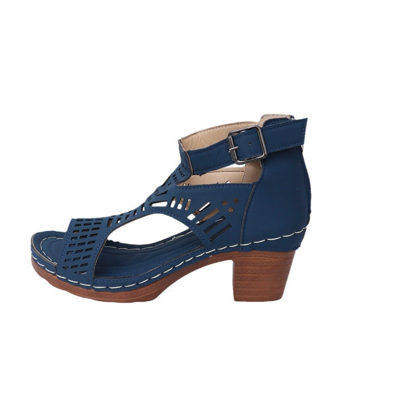 Damen trendige Sandalen mit durchbrochenem Design und Holz-Elementen R&B