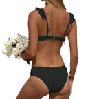 Damen Push-Up Bikini mit Volant-Trägern und hohem Beinausschnitt R&B