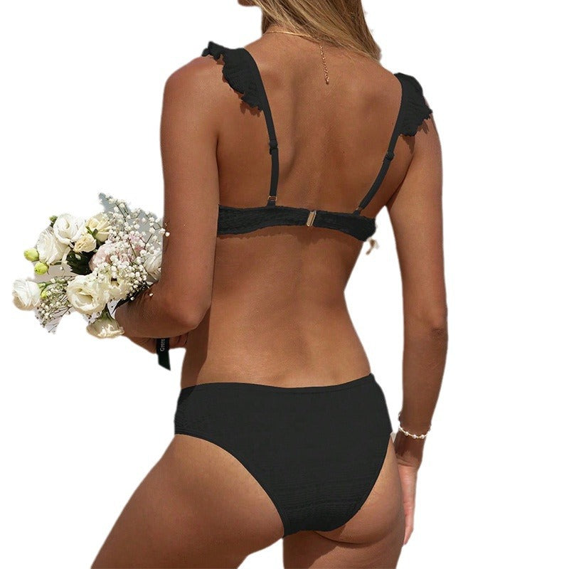 Damen Push-Up Bikini mit Volant-Trägern und hohem Beinausschnitt R&B