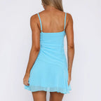 Damen lässiges Strandkleid mit Raffungen und Spaghettiträgern R&B