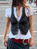 Damen Denim-Weste mit eleganten Knopfdetails und modernen Taschen R&B