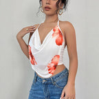 Damen Blusentop mit tiefem V-Ausschnitt und floralem Design R&B