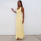 Damen Elegantes Maxikleid mit tiefem Rundhalsausschnitt und figurbetonter Passform R&B