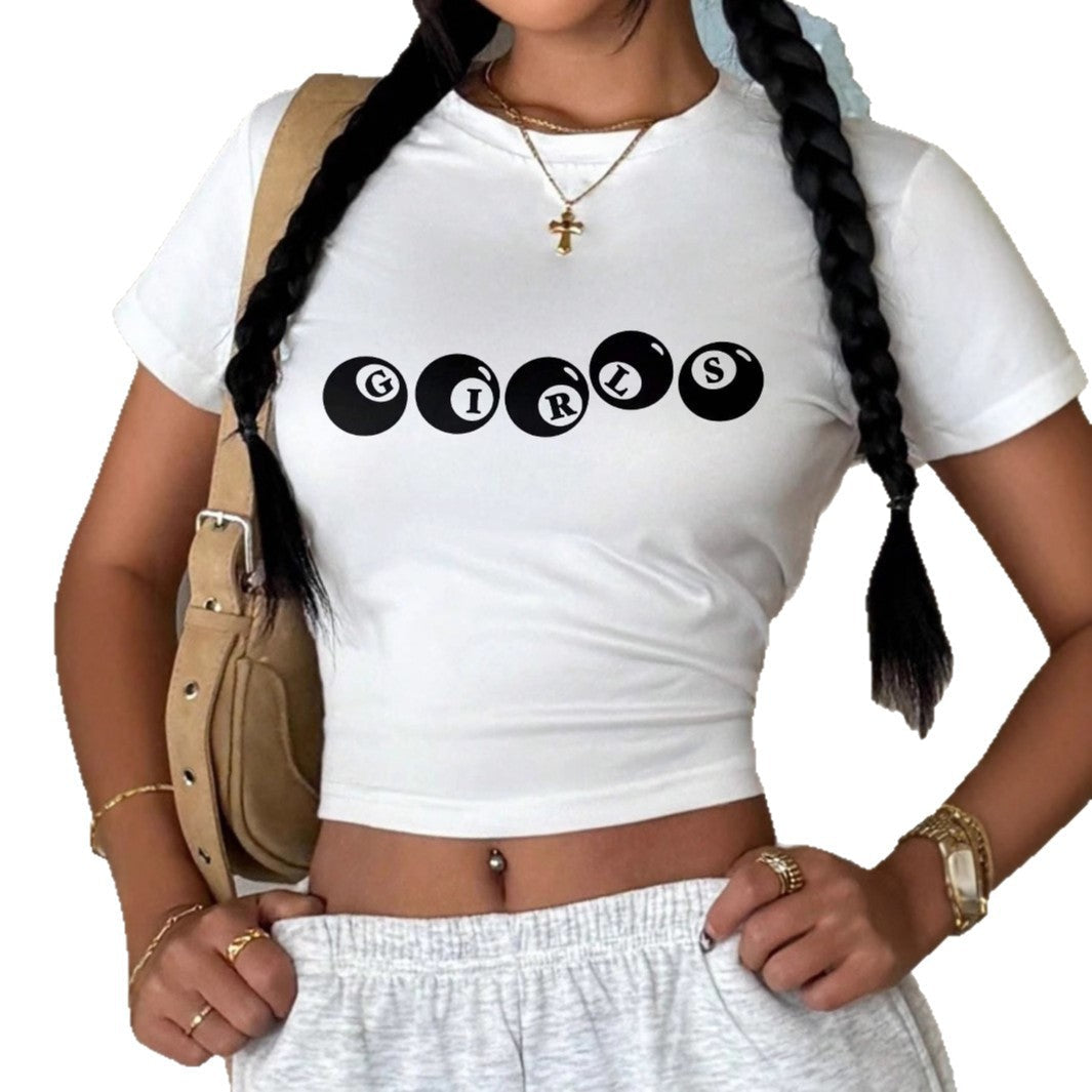 Damen cropped T-Shirt mit verspieltem Aufdruck R&B