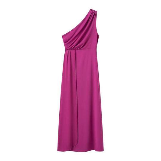 Damen Maxikleid mit asymmetrischem Ärmeldesign und eleganter Drapierung R&B