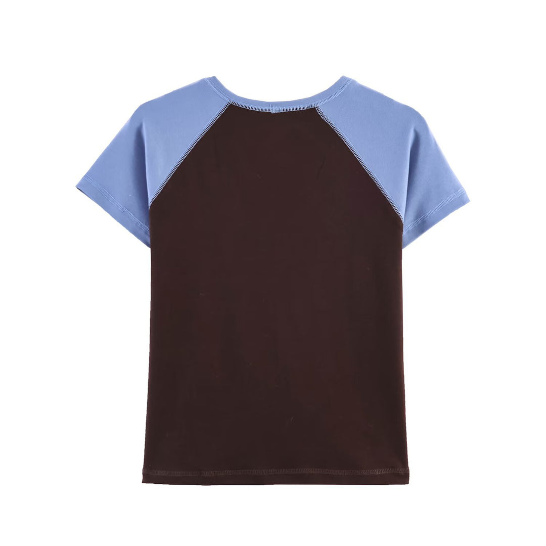 Damen Sportliches T-Shirt mit Kontrastärmeln und lässigem Schnitt R&B