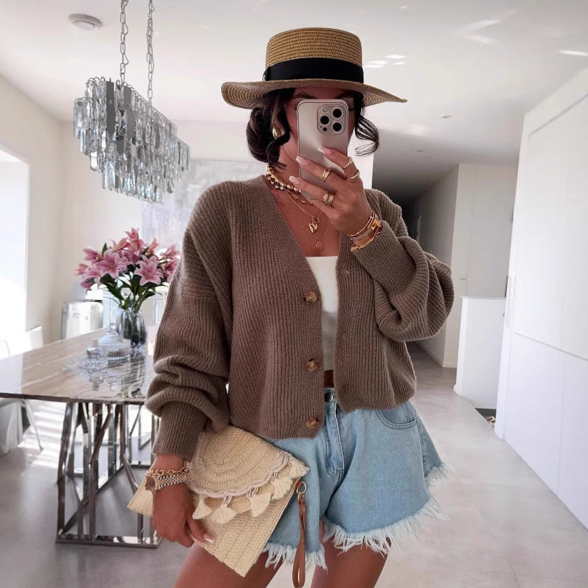 Damen Strickjacke mit voluminösen Ärmeln und hochwertigen Holzknöpfen R&B