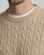 Retro Strickpullover Herren Zopfmuster Rundhals Beige Camel Locker