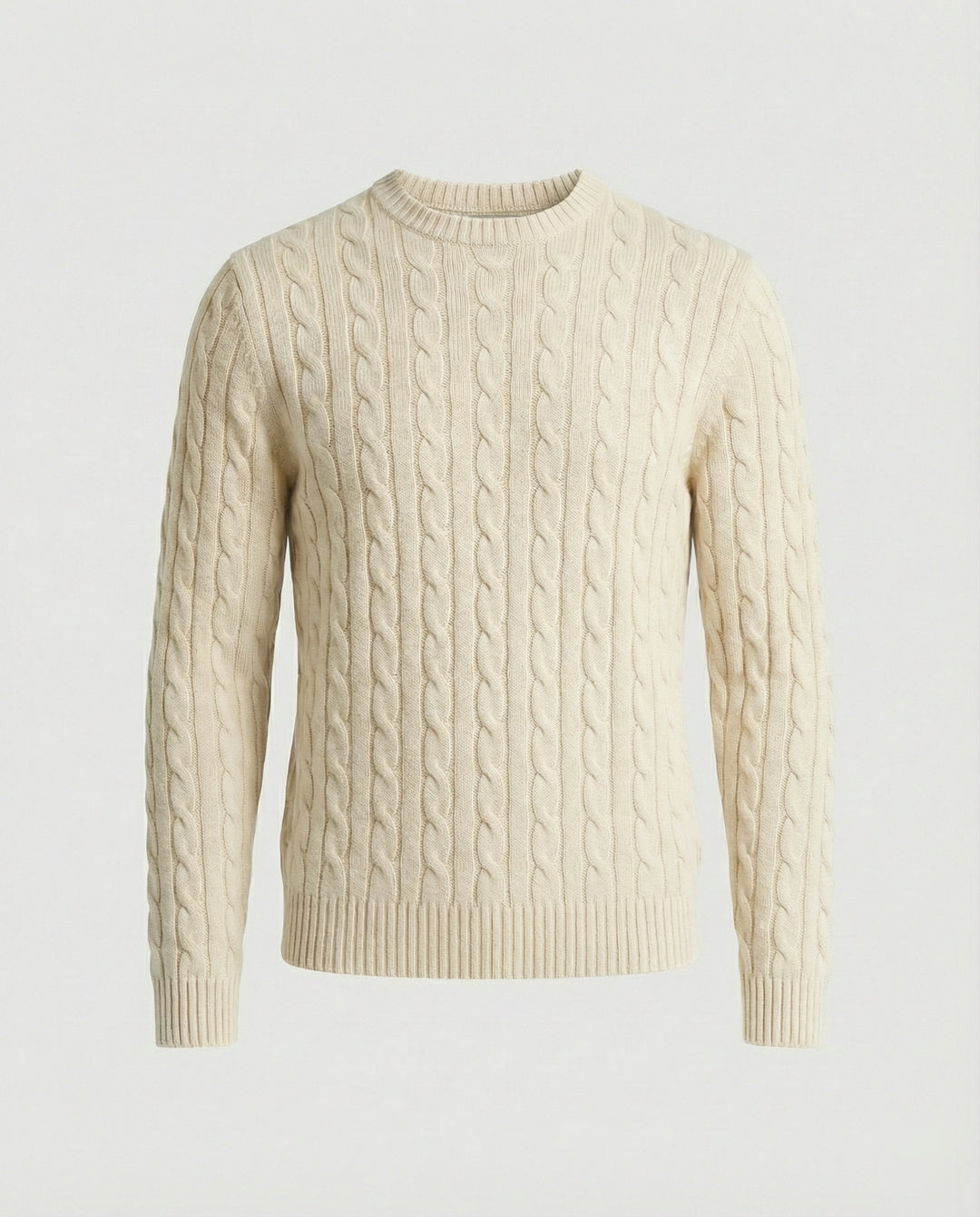 Retro Strickpullover Herren Zopfmuster Rundhals Beige Camel Locker
