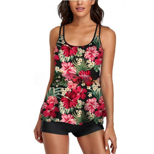 Damen Sportliches Tankini-Set mit bequemem Shorts und verstellbaren Trägern R&B