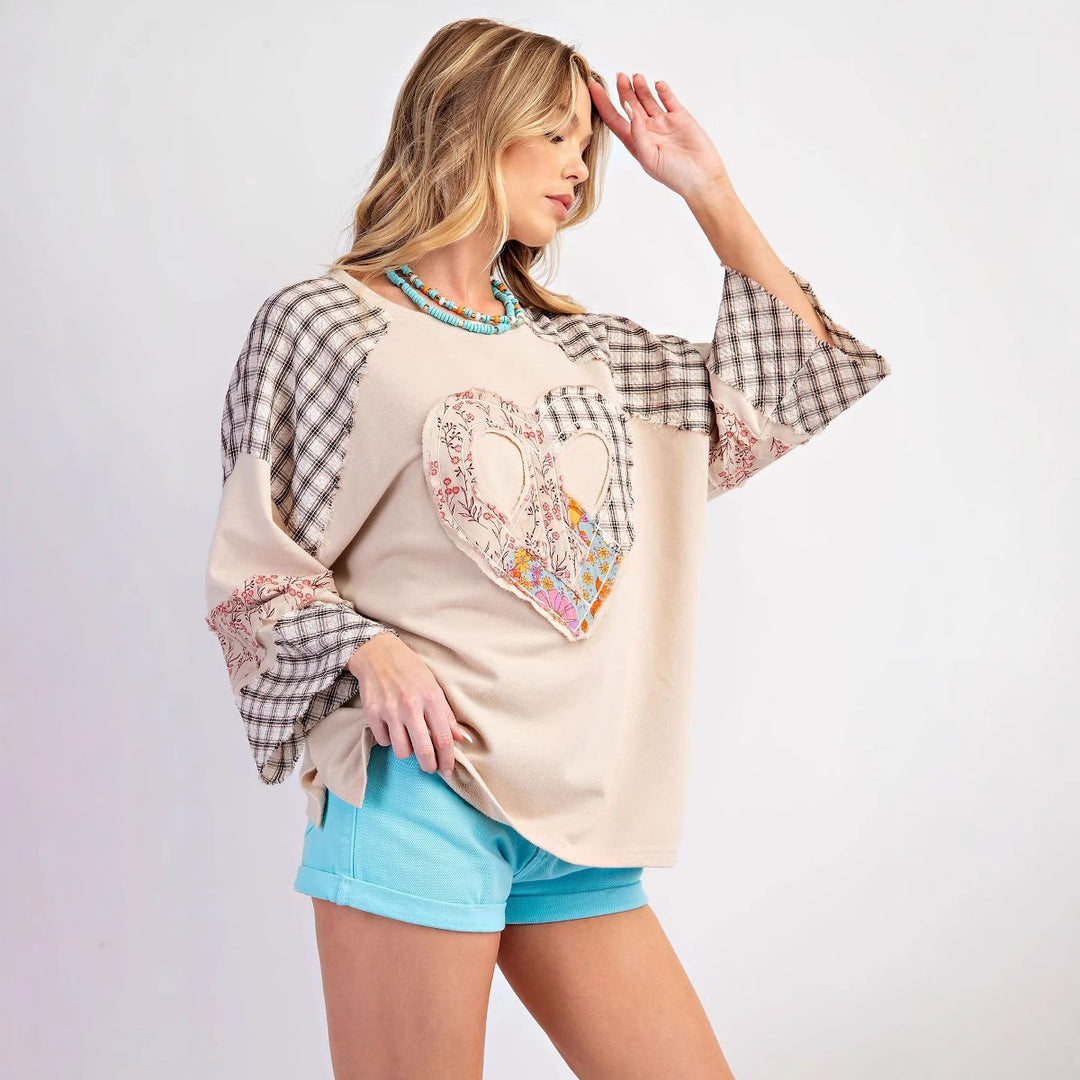 Damen kreatives Sweatshirt mit Patchwork-Design R&B