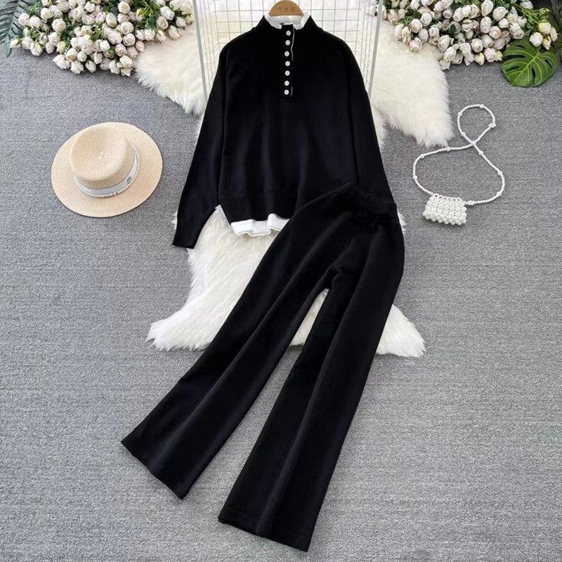 Damen Loungewear-Set mit hoher Rippstruktur und Knopfdetaillierung R&B