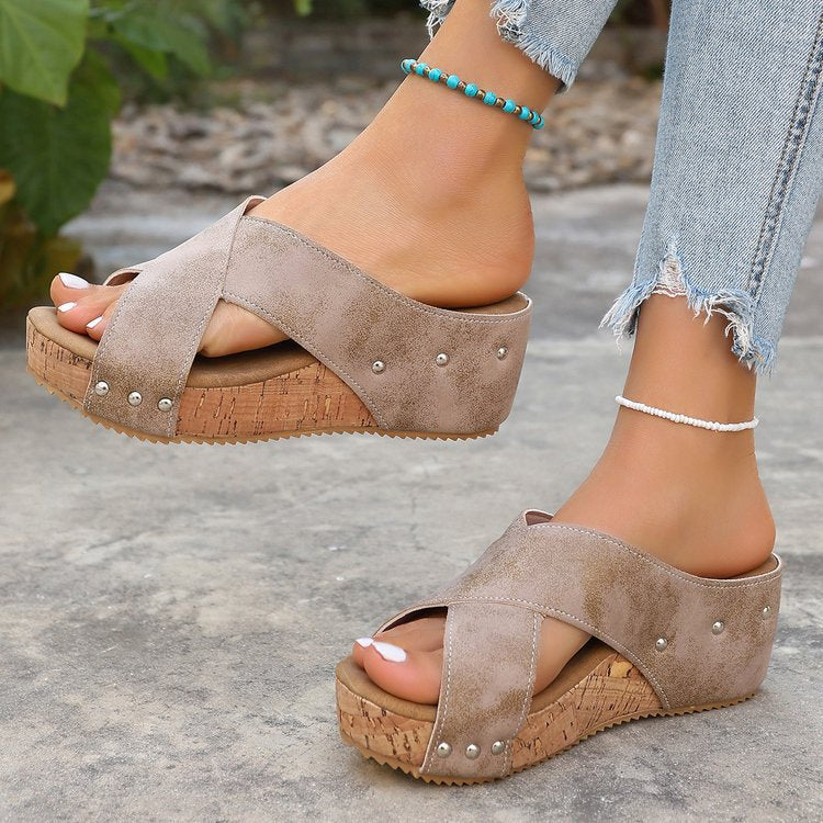 Damen Wedge-Pantoletten mit geflochtenem Riemendesign und komfortablem Fußbett R&B