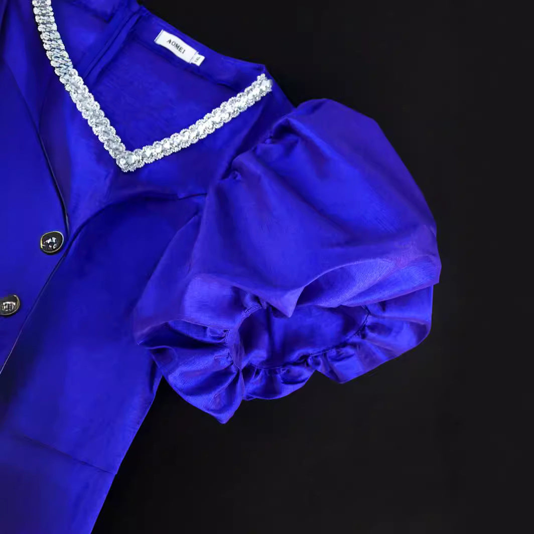 Damen figurbetontes Kleid mit voluminösen Puffärmeln und Fransen R&B