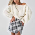 Damen lässiger Strickpullover mit voluminösen Ärmeln R&B