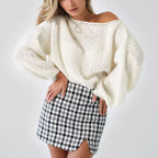 Damen lässiger Strickpullover mit voluminösen Ärmeln R&B