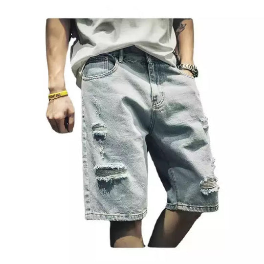 Herren lässige Destroyed Denim-Shorts mit modernen Details und bequemer Passform R&B