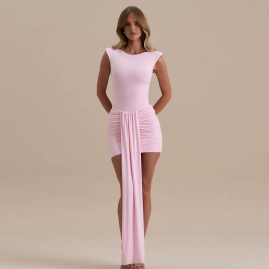 Damen figurbetontes Minikleid mit asymmetrischem Saum und Rüschendetails R&B